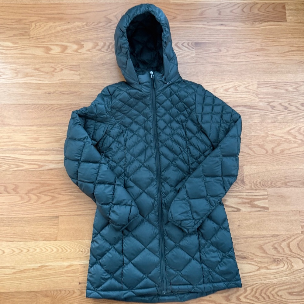 32 Degrees Heat Green Quilted Hooded Long Puffer (S)